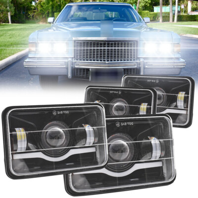 4PCS 4X6 LED Headlights High/Low Beam DOT For Cadillac Brougham Calais 1975-1989