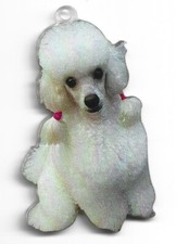 Acrylic White Poodle Puppy Dog Ornament Pink Ties in Hair