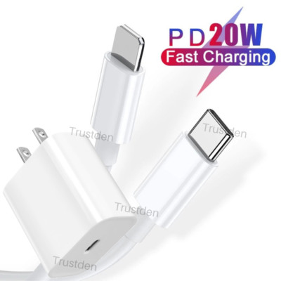 PD 20W Fast Charger Cube Power Adapter Block USB C Cable For iPhone 13 12 11 X 8