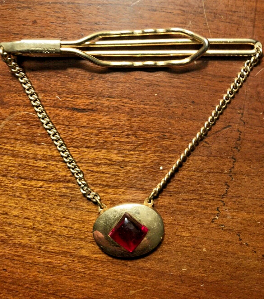 Antique Tie Clip Gold With Large Ruby Colored  Stone - Image 2 of 4