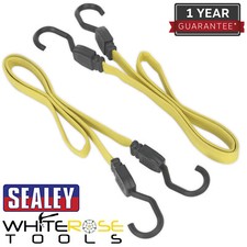 Sealey 2pc Flat Bungee Cord Set 910mm-2200mm Heavy-Duty Steel Hooks Strap BCS18