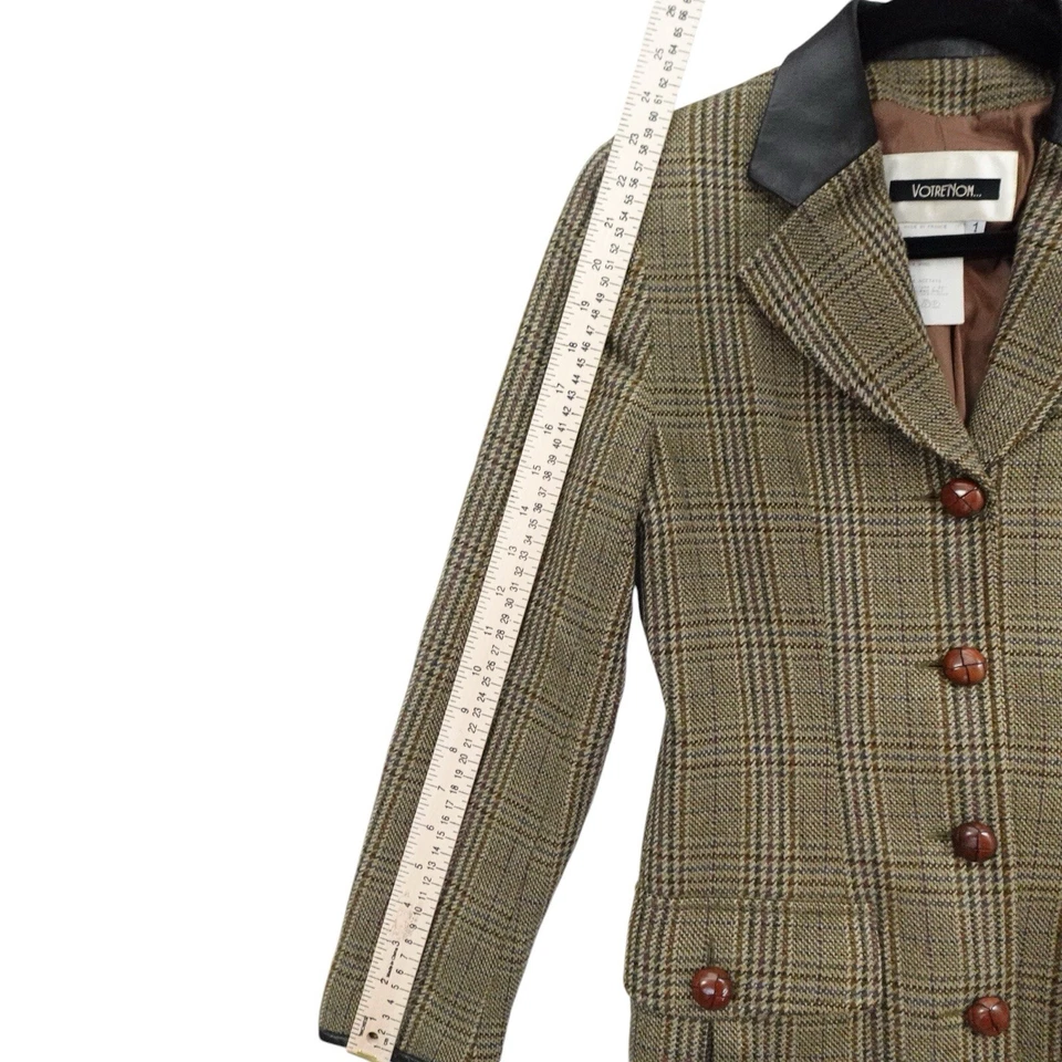 Votre Nom 定制羊毛格子皮革修剪衣领和手臂补丁西装外套,尺寸 1 — 第 4/4 张图片