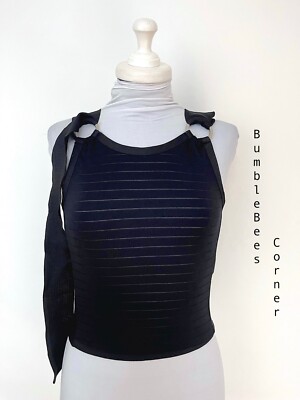 ZARA Crop Top KNIT Black STRAPS Striped METAL RINGS Fitted S Shirt