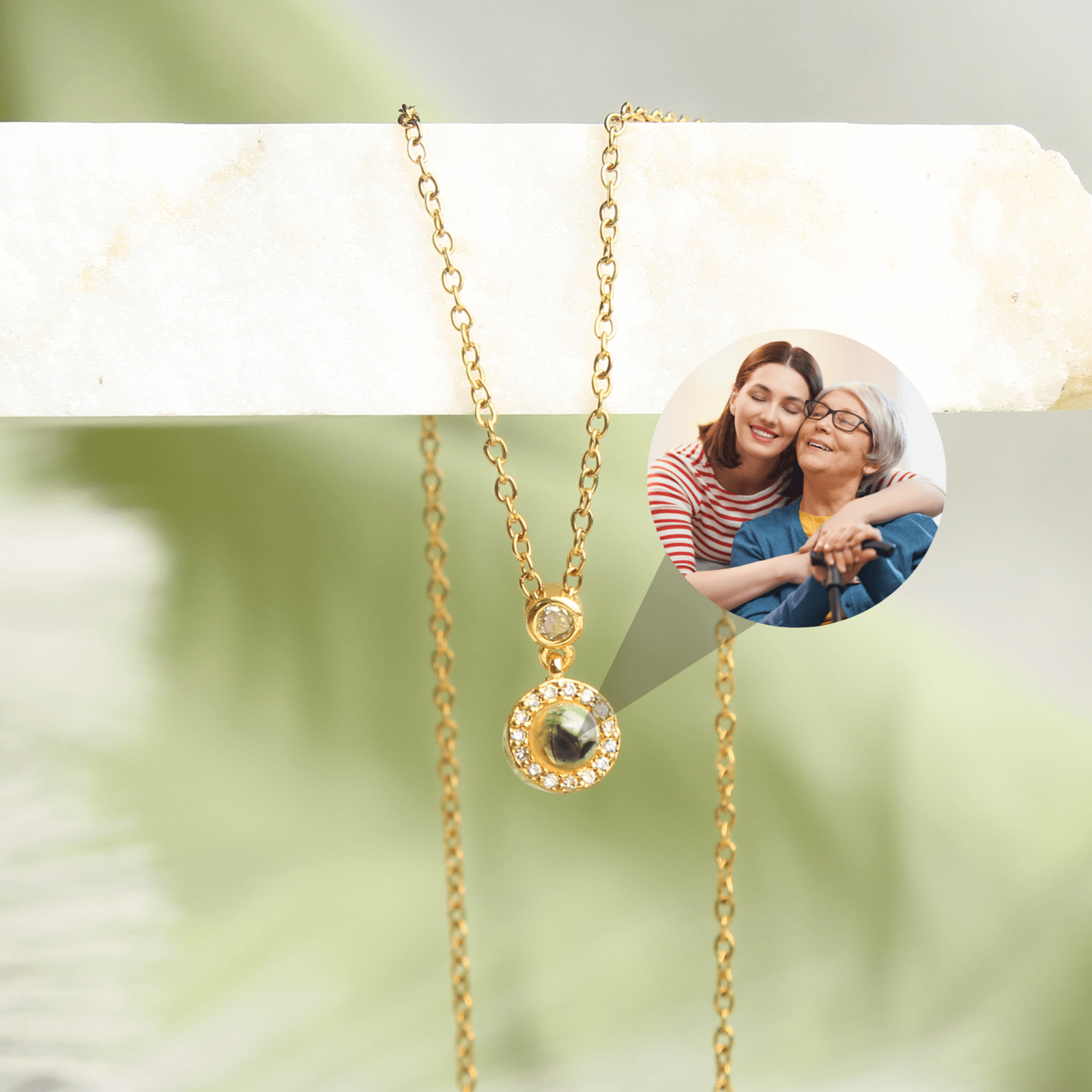 Personalized Petite Halo Photo Projection Necklace • Pendant Gift for Women