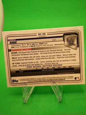 2020 Bowman Draft #BD-106 Drew Romo Chrome REFRACTOR RC 1st Bowman