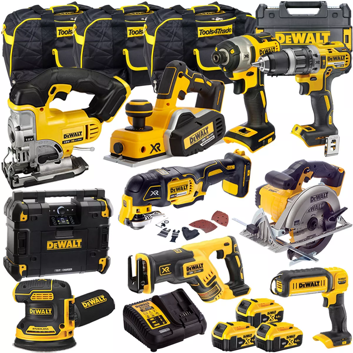 Dewalt 18V XR 10 Piece Combo Tool Kit 3 x 5.0Ah Battery Charger