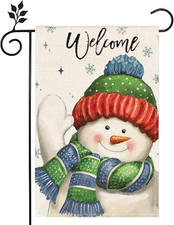 Christmas Welcome Christmas Snowman Garden Flag 12X18 Inch Double Sided Burlap X