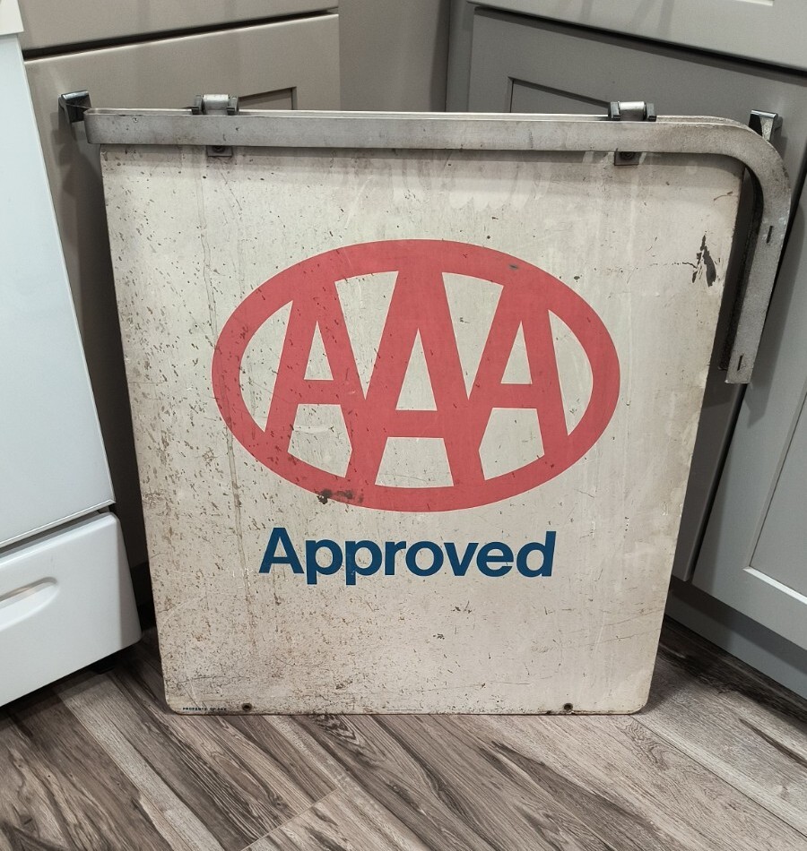 Vintage Metal AAA Roadside Doublesided Sign W/original bracket Triple