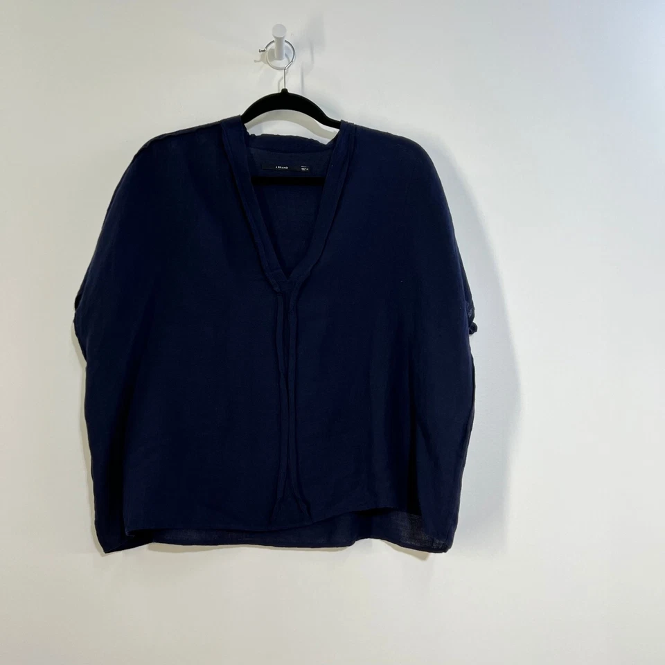 Blusa de verano recortada azul marino de gran tamaño marca J mezcla de viscosa/lino XS Foto 2 de 4