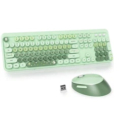 GTSP Typewriter Colorful Green Wireless Keyboard and Mouse Combo 2.4GHz Full-...