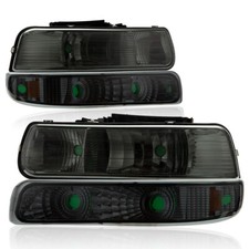 Fit For 99-02 Chevy Silverado 00-06 Suburban Tahoe Dark Smoke Headlights Lamps