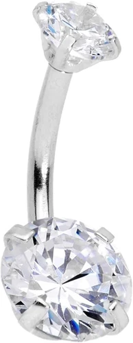 14G TITANIUM INTERNALLY THREADED PRONG SET DOUBLE CZ Gem BELLY BUTTON Navel RING - product listing photo