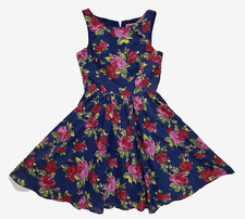 Betsey Johnson Dress Sz 2 Blue Floral Roses Fit & Flare Sleeveless Lined Whimsy
