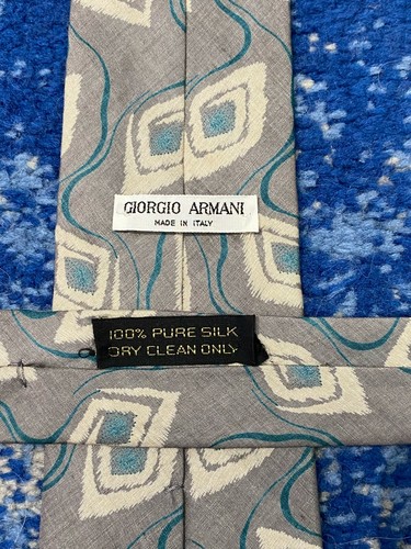 Corbata de seda abstracta Giorgio Armani vintage gris crema verde Italia - Imagen 5 de 5
