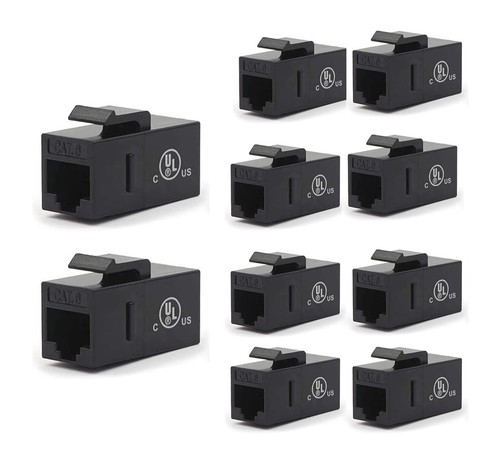 ๐ฅ VCELINK RJ45 Cat6 Keystone Coupler โ 10 Pack | Black | UL-Listed | PoE-Ready