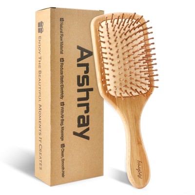 Natural Bamboo Bristles,Soft Bristle Cushion,Reduce Static Electricity,Hair C...