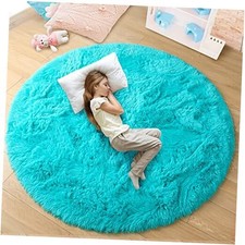 Round Rug 6x6 Feet Fluffy Soft Area Rugs for Kids Girls Room Princess Castle