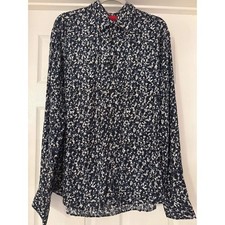 HUGO Hugo Boss Mens Casual Slim Fit Floral Print Button Down Shirt Navy White