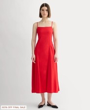 Everlane The Seamed Dress Stretch Linen Midi Red Strappy Summer Dress Size 2 