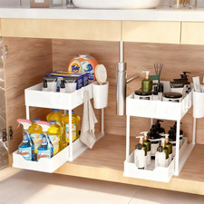 Under Sink Organizer 2-Tier Sliding Storage Rack – Adjustable Shelf Unit for Kit