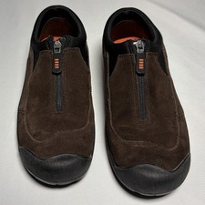 Lands End All Weather Suede Zip Front Moccasin Loafer Women's 7B Brown Excellent