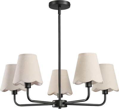 Elegant Black Chandelier - 5-Light Farmhouse Fixture for Dining Room & Foyer