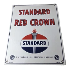 Vintage Standard Red Crown Sign - Porcelain Torch Gas Motor Oil Pump Plate Sign