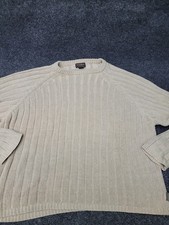 Woolrich Sweater Mens XL Beige Chunky Knit Crewneck Ramie Cotton Pullover Casual