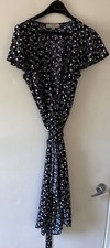 Ann Taylor Loft Women's Navy Blue Floral Wrap Dress Size 8 Short Sleeve