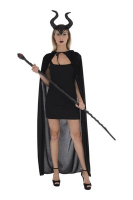 3-teiliges böse Hexe Halloween Kostüm Set: gehörntes Stirnband, langer Samtumhang