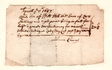 1687 English Civil War Era Manuscript Receipt Marshall Money for Maimed Soldiers