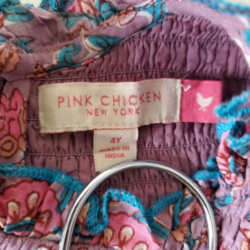 Pink Chicken Girls Sz 4Y Stevie Dress Ruffle Smocked Lavender Posey Block Print - Picture 3 of 10