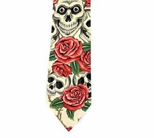 SKULL  ROSES THORNS Bulging EYES Mens Neck Tie USA New Halloween