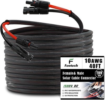 Twin Wire 40FT Solar Extension Cable - 10AWG 6mm² Solar Panel Connector, with