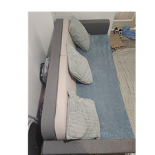 Modern 3-Seater Sofa, Grey Beige Blue, Wood Frame, Polyester Blend, 175x80x80cm
