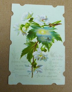 ORIGINAL VICTORIAN CHRISTMAS CARD SHAPED VERSE AND FLOWER VIGNETTE