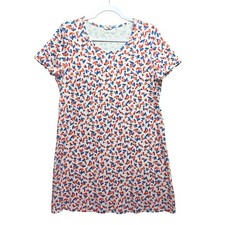 Lands End Womens Supima Cotton Heart Print Tshirt Dress White Red Blue M 12