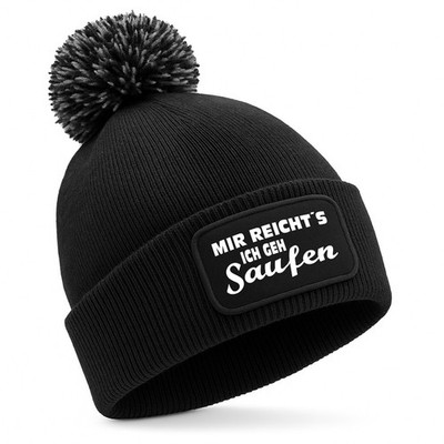 Bommelmütze Strickmütze mit Spruch Mir reicht´s ich geh Saufen Mütze Unisex