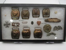 Lot of 7 Civil War 2 Confederate & 5 US Heart Brass Horse Harness Bridle emblems