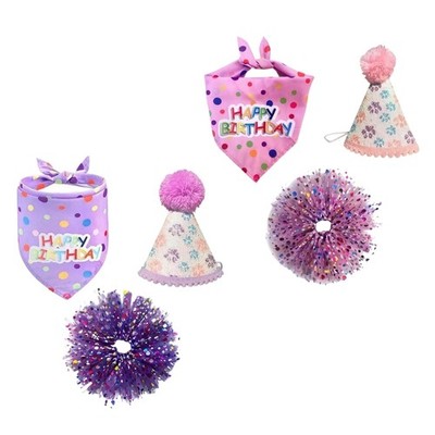 Dog Birthday Party Costume Set Skirt And Celebration Hat Glitters Cones Hat