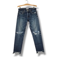 Moussy Dark Wash Slim Jeans Distressed Raw Hem Japanese Made Vintage Size 27