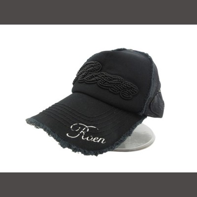 Roen Mesh Cap Hat Black Logo Beaded Skull Headwear Used