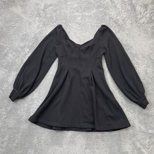 Free People Dress Womens 4 Black Mini Stretch Puff Sleeve Cottagecore Prairie