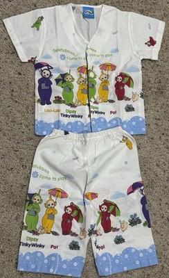 RARE Vintage Ragdoll Teletubbies 2 Pc Pajama Lounge Set Kids Size 3-4 Korea