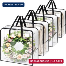 93L Wreath Storage Container, Large Clear Christmas Storage Bags, 4 Pack