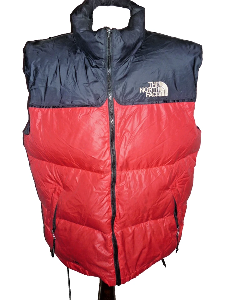 VTG North Face Vest Mens XL Red Black Nuptse 700 Down Puffer Fill Zip - Image 4 of 4