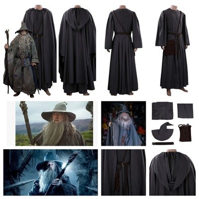 The Hobbit Gandalf Cosplay Costume+Wigs+Beards Halloween Disguise Fancy Dress