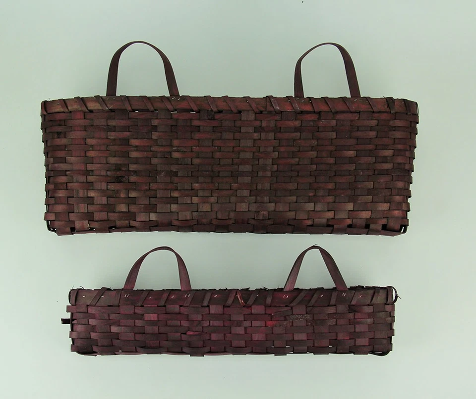 Scratch & Dent Dark Red Woven Wood Window Basket Set of 2 - Image 3 of 4