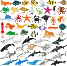 54 Pack Assorted Mini Vinyl Plastic Ocean Sea Animal Figures Toy Set, Realistic
