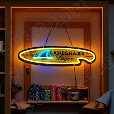 16"x4" Landshark Lager Surfboard LED Neon Sign With Dimmer USB Powered Light DF